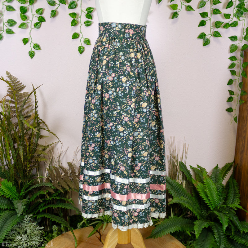 Forest Green Floral Maxi Skirt