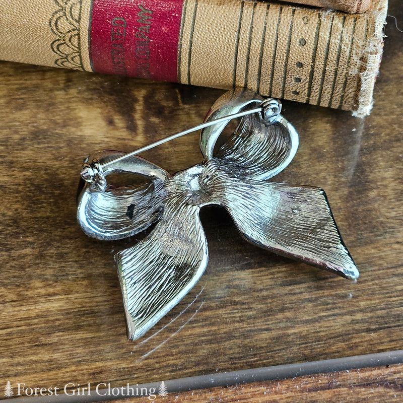 Red & Silver Bow Brooch (Vintage)