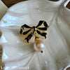 Enameled Bow Pearl Pin (Vintage)