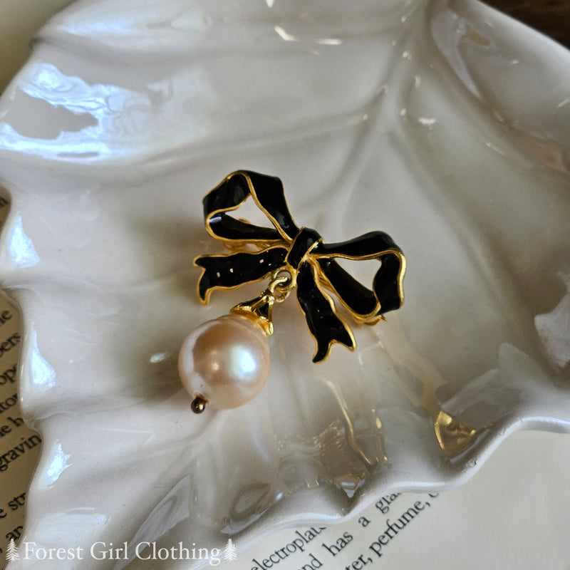 Enameled Bow Pearl Pin (Vintage)
