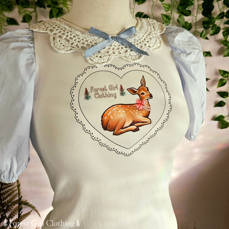 Blue & White Deer Heart Top