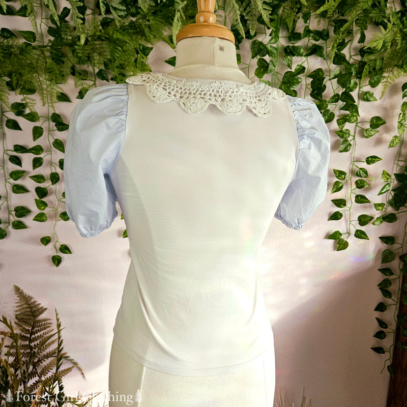 Blue & White Deer Heart Top