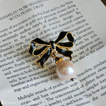 Enameled Bow Pearl Pin (Vintage)