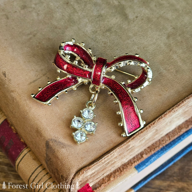 Red & Gold Bow Brooch (Vintage)
