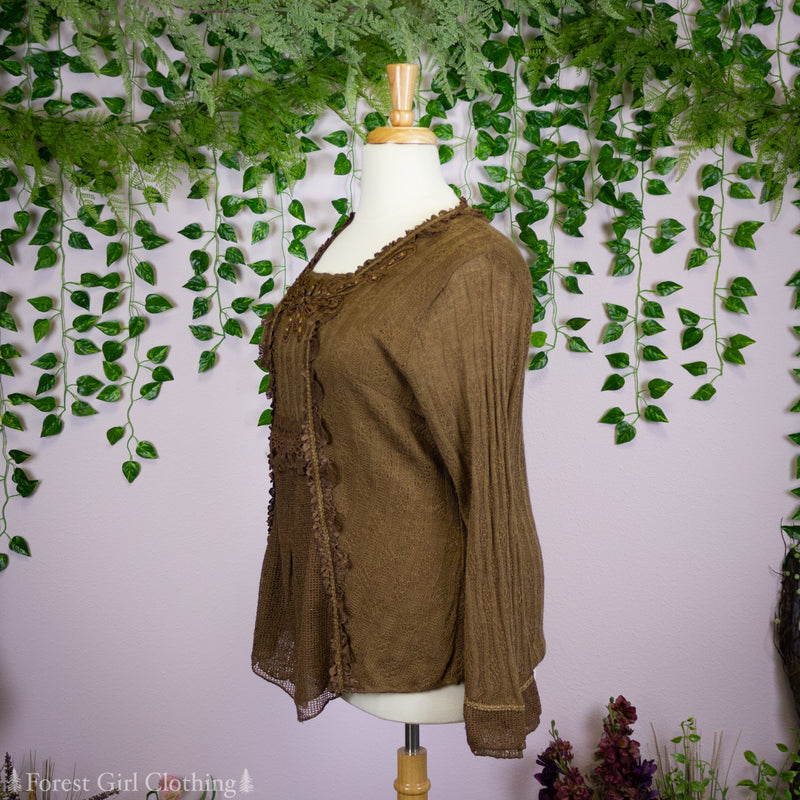 Brown Beaded Knit Top